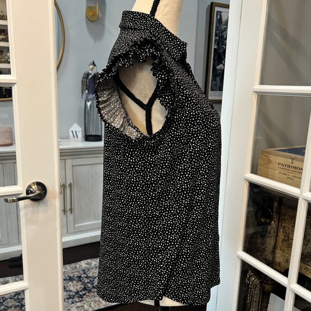 Adrianna Papell Black and White Polka Dot Cap Sleeve Blouse - Picture 5 of 6